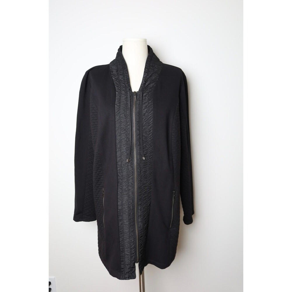 Zenergy Chicos Womens Jacket Size Size 2 (Large) Black Ruched Full-Zip Ruffle
